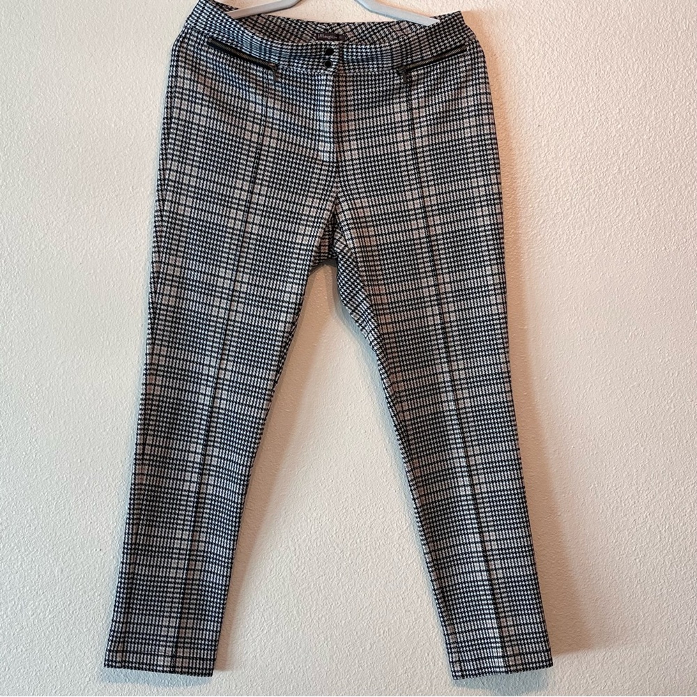 J.McLaughlin Houndstooth Woman Pants Black/White/Beige Casual Trousers size 10